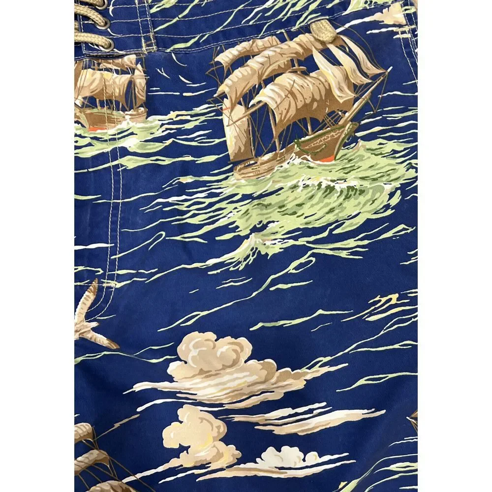 Polo Ralph Lauren Blue Swim‎ Trunks Lined Board Shorts Pirate Ship Buoy Mens 38